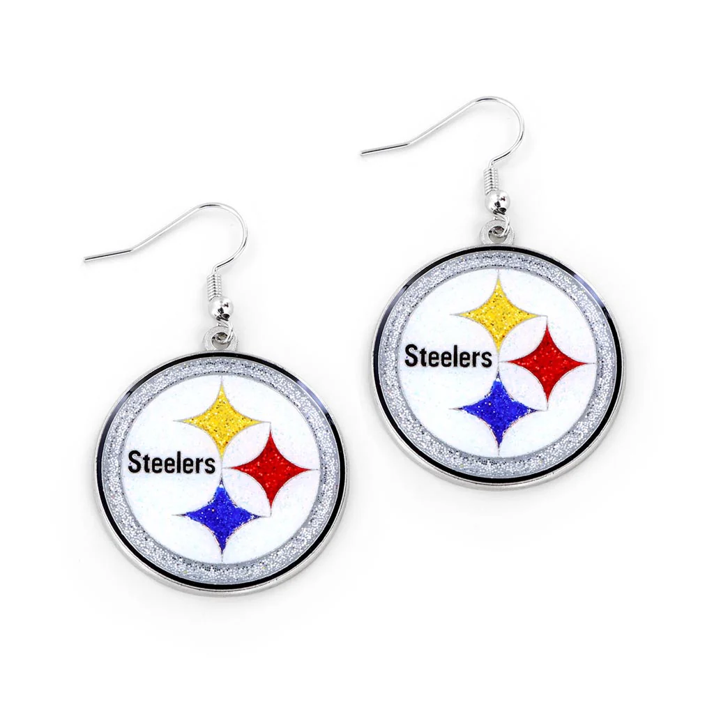 NFL Pittsburgh Steelers Aminco Glitter Dazzler Logo Earrings - White