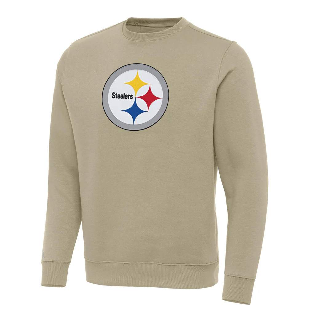NFL Pittsburgh Steelers Antigua Full Front Victory Crewneck Sweater - Khaki
