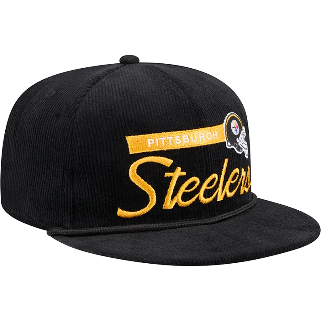 NFL Pittsburgh Steelers New Era Corduroy Rope 9FIFTY Snapback Hat - Black - Image 2