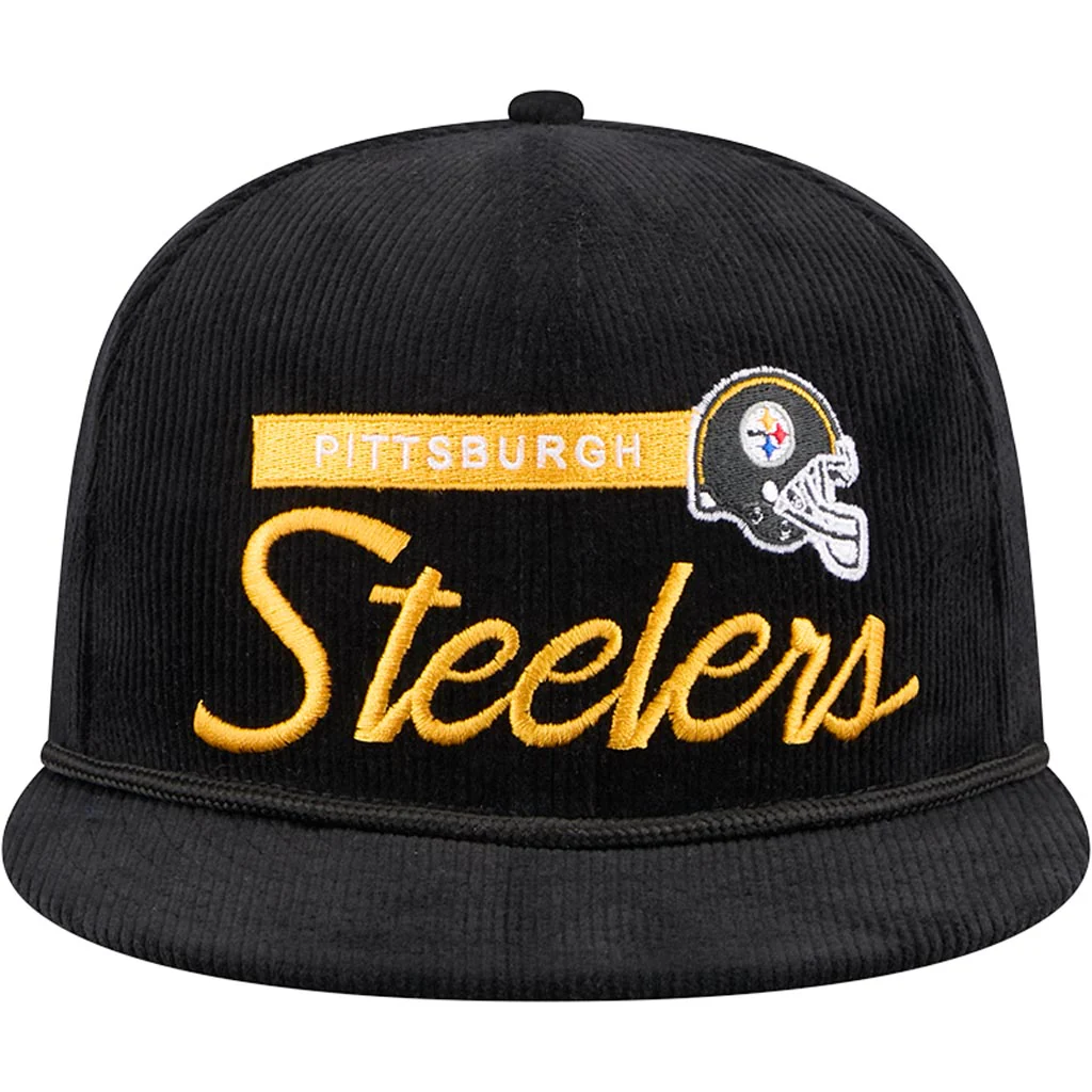 NFL Pittsburgh Steelers New Era Corduroy Rope 9FIFTY Snapback Hat - Black - Image 3