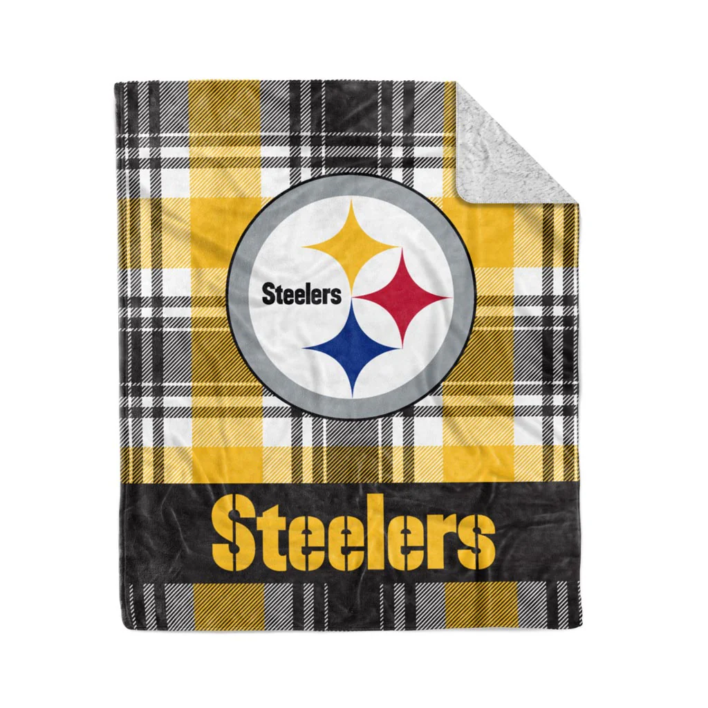 NFL Pittsburgh Steelers Logo Brands 50" x 60" Plaid Sherpa Blanket - Black/Gold