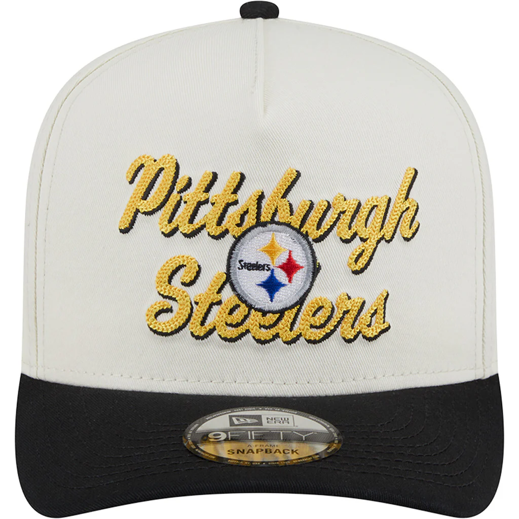 NFL Pittsburgh Steelers New Era Chainstitch Two-Tone 9FIFTY A-Frame Snapback Hat - Cream - Image 3
