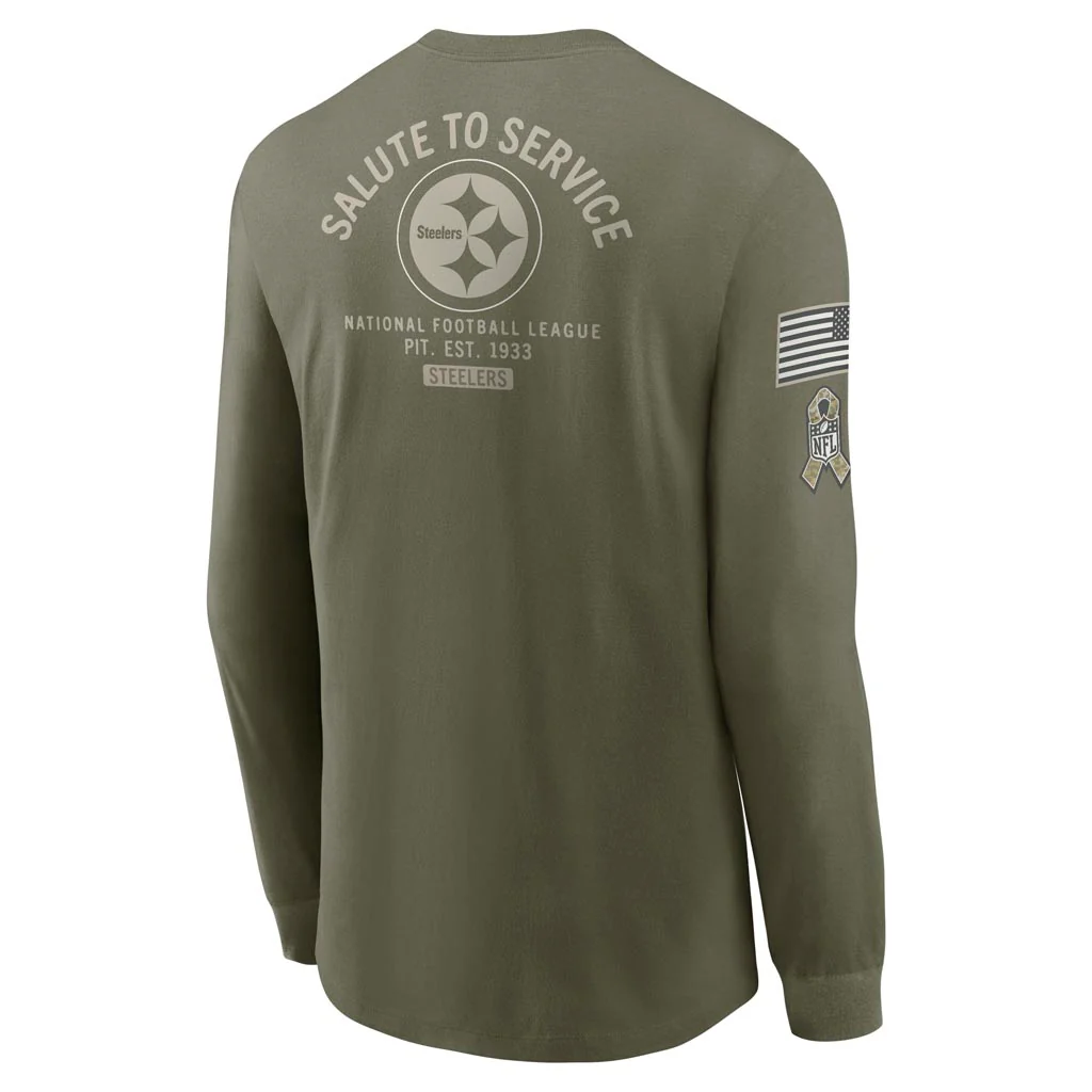 NFL Pittsburgh Steelers Nike 2025 Salute to Service Long Sleeve T-Shirt - Green - Image 3