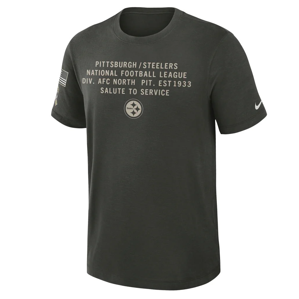 NFL Pittsburgh Steelers Nike 2025 Salute to Service Slub T-Shirt - Green - Image 2