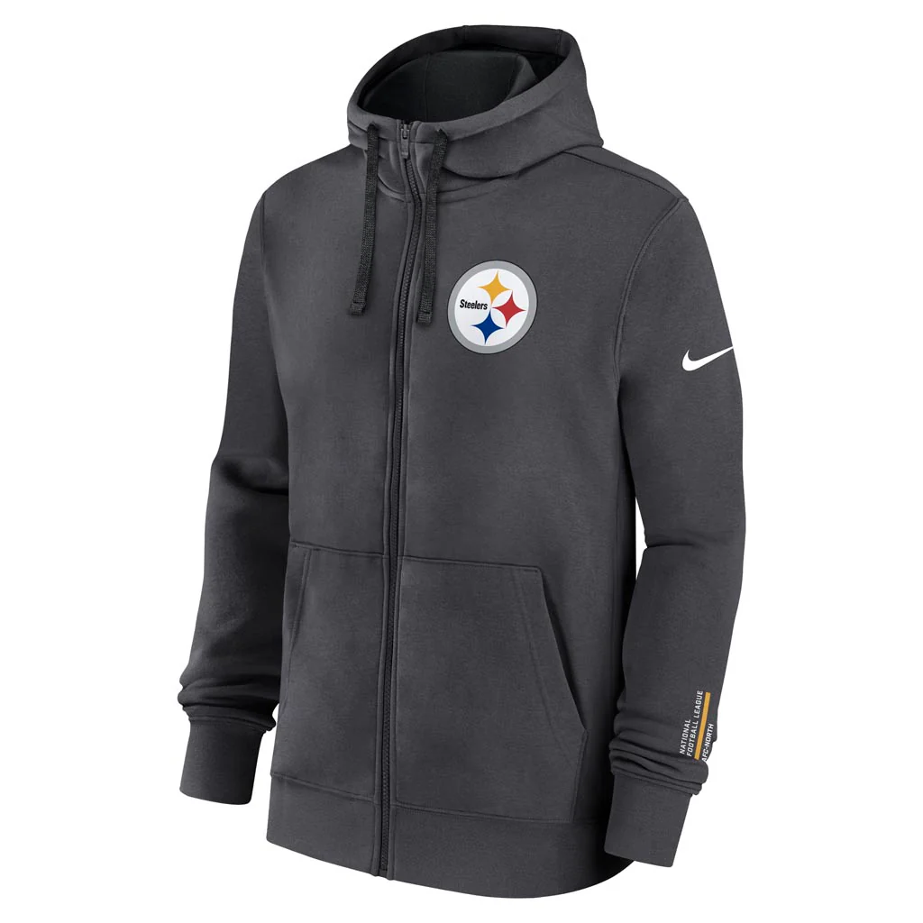 NFL Pittsburgh Steelers Nike Club Full-Zip Hoodie - Charcoal - Image 2