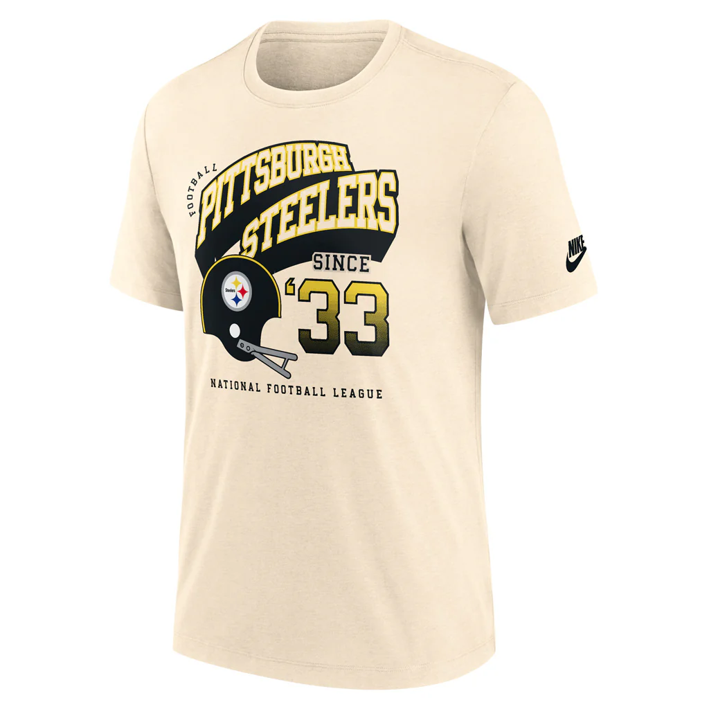 NFL Pittsburgh Steelers Nike Throwback Tri-Blend T-Shirt - Cream - Image 2