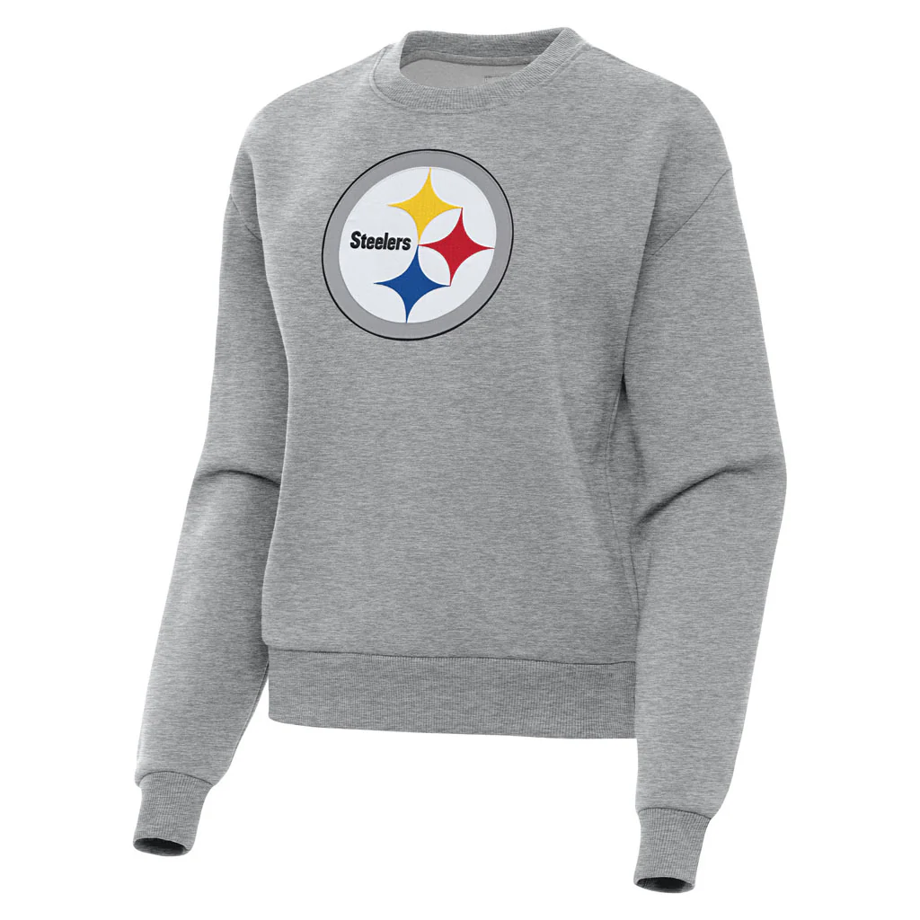 NFL Pittsburgh Steelers Women's Antigua Full Front Victory Crewneck Sweater - Heather gray