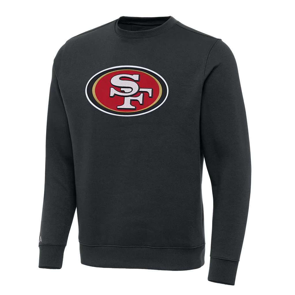 NFL San Francisco 49ers Antigua Full Front Victory Crewneck Sweater - Charcoal