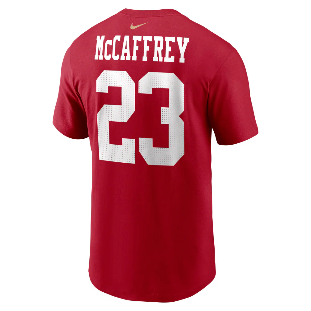 NFL San Francisco 49ers Christian McCaffrey Nike Name & Number T-Shirt - Red - Image 3