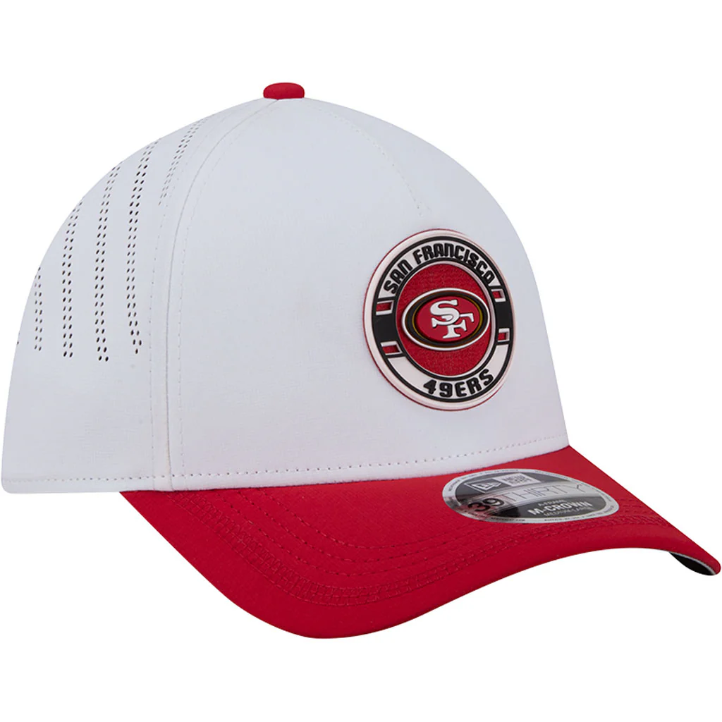 NFL San Francisco 49ers New Era Patch 39THIRTY M-Crown Flex Fit Hat - White - Image 2