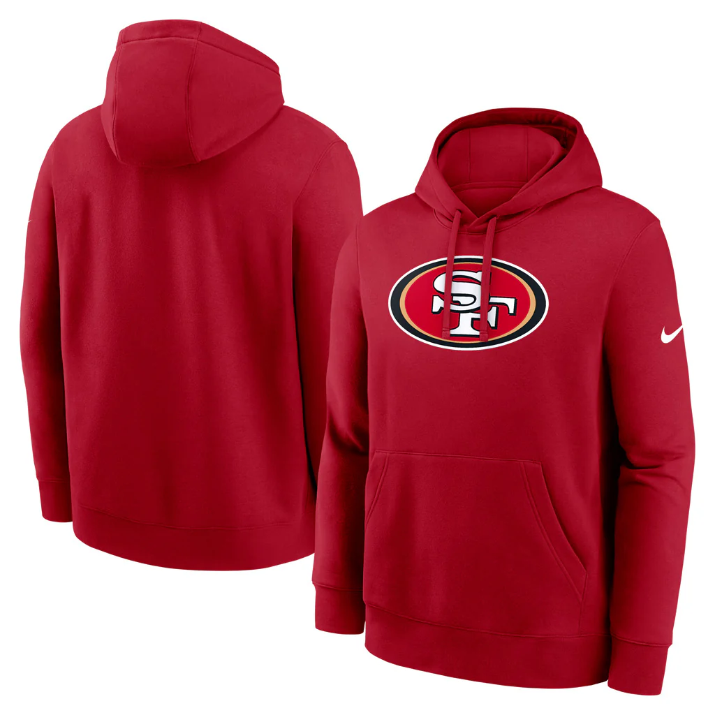 NFL San Francisco 49ers Nike Club Logo White Swoosh Pullover Hoodie - Red