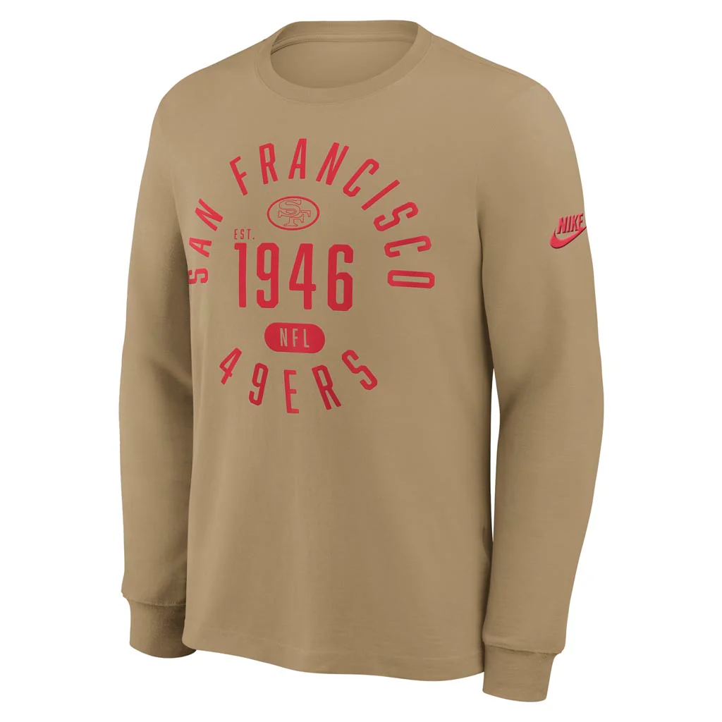NFL San Francisco 49ers Nike Rewind Slub Long Sleeve T-Shirt - Tan - Image 2