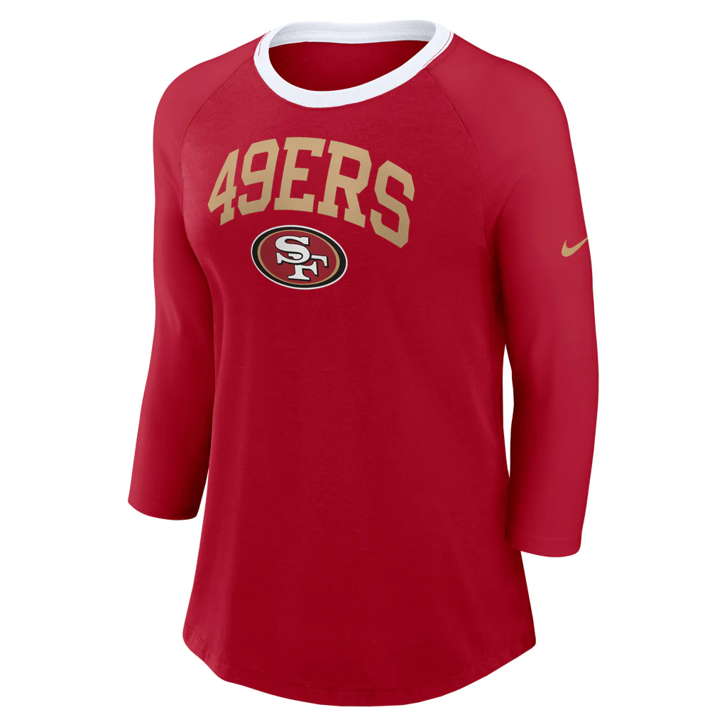 NFL San Francisco 49ers Women's Nike Fashion 3/4 Sleeve T-Shirt - Red - Image 2