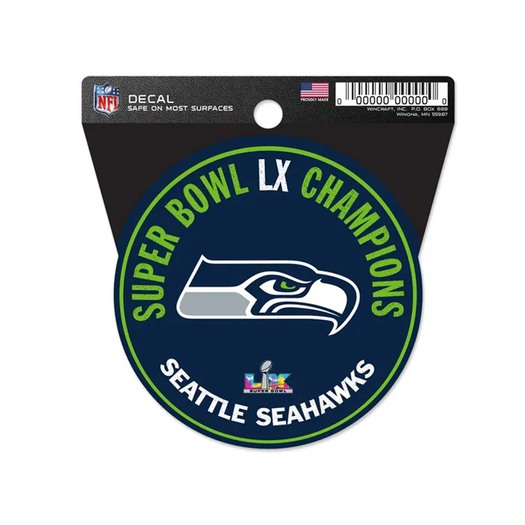 NFL Seattle Seahawks WinCraft Super Bowl LX Champions 4x4 Clean Cut Decal