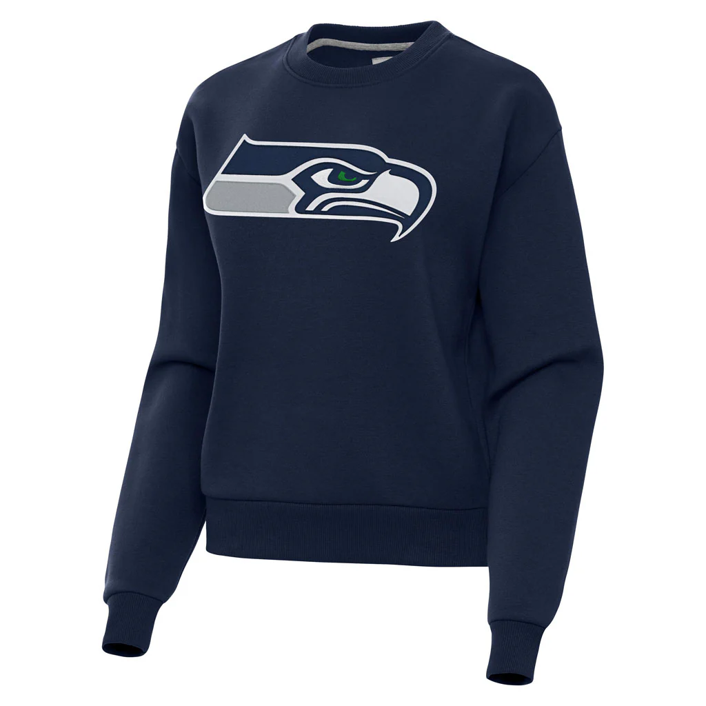 NFL Seattle Seahawks Women's Antigua Full Front Victory Crewneck Sweater - Navy
