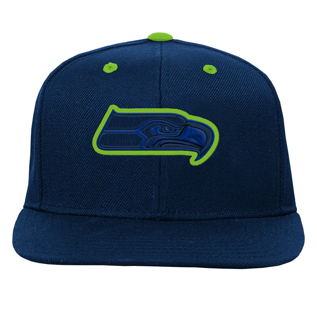 NFL Seattle Seahawks Youth Outerstuff Team Color Pop Flatbrim Adjustable Snapback Hat - Navy - Image 2