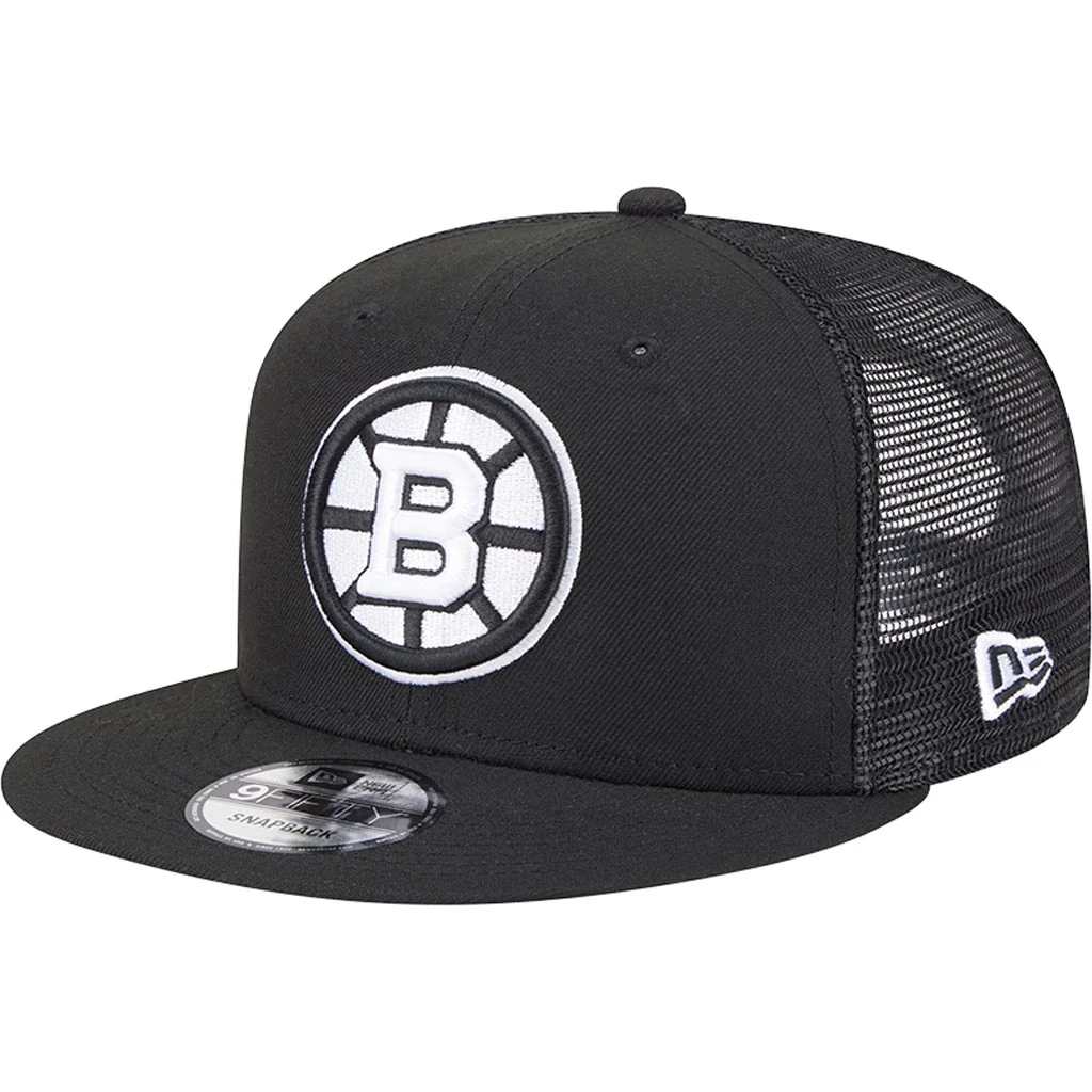 NHL Boston Bruins New Era Black & White 9FIFTY Snapback Trucker Hat - Black