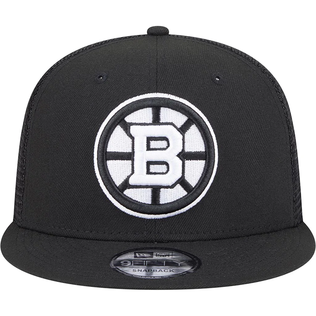 NHL Boston Bruins New Era Black & White 9FIFTY Snapback Trucker Hat - Black - Image 3