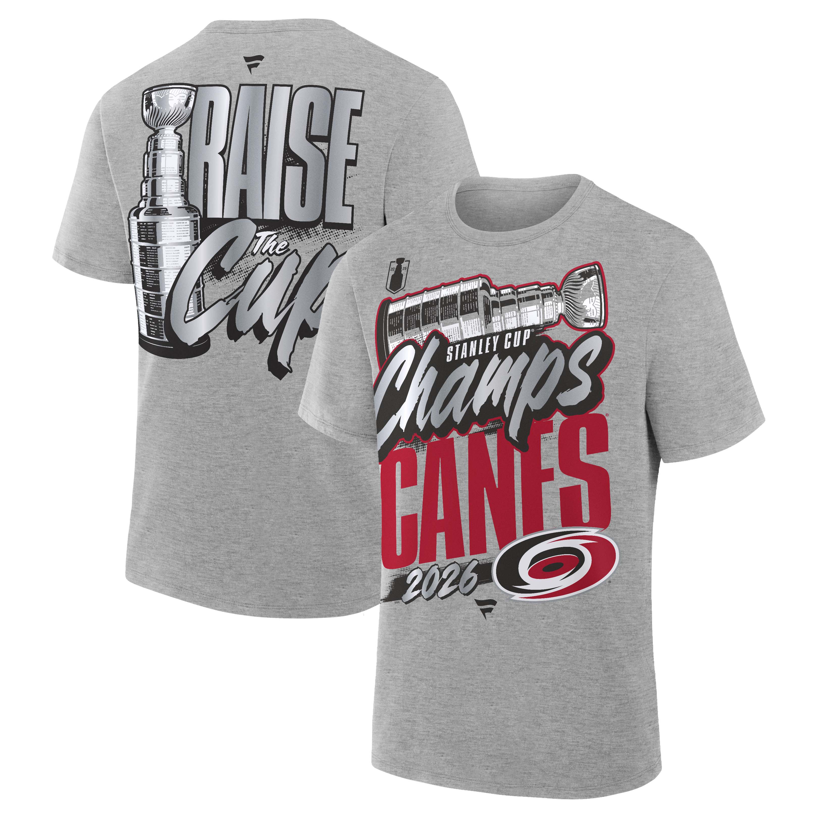 NHL Carolina Hurricanes Mens Fanatics 2026 Stanley Cup Champ Locker Room T-Shirt- Heather Gray