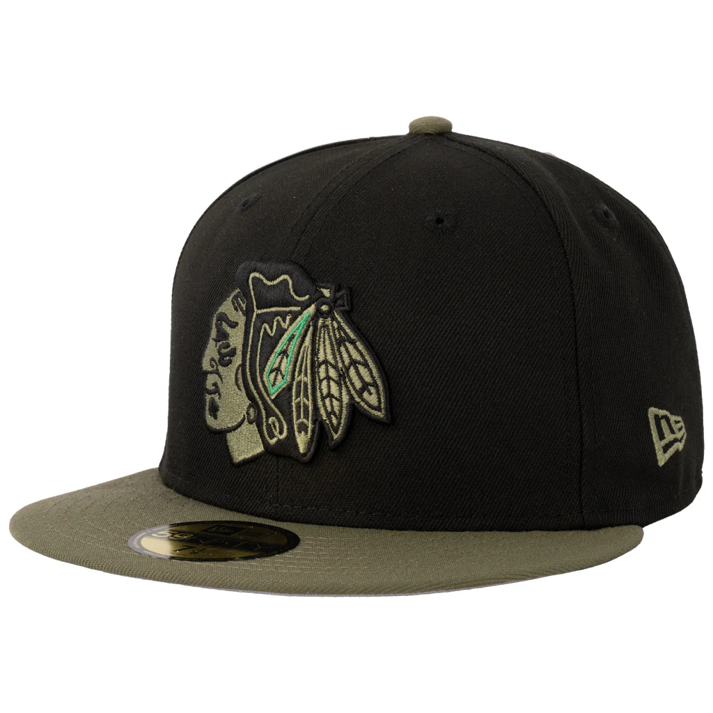 NHL Chicago Blackhawks New Era Midnight Jungle 59FIFTY Fitted Hat - Black - Image 2