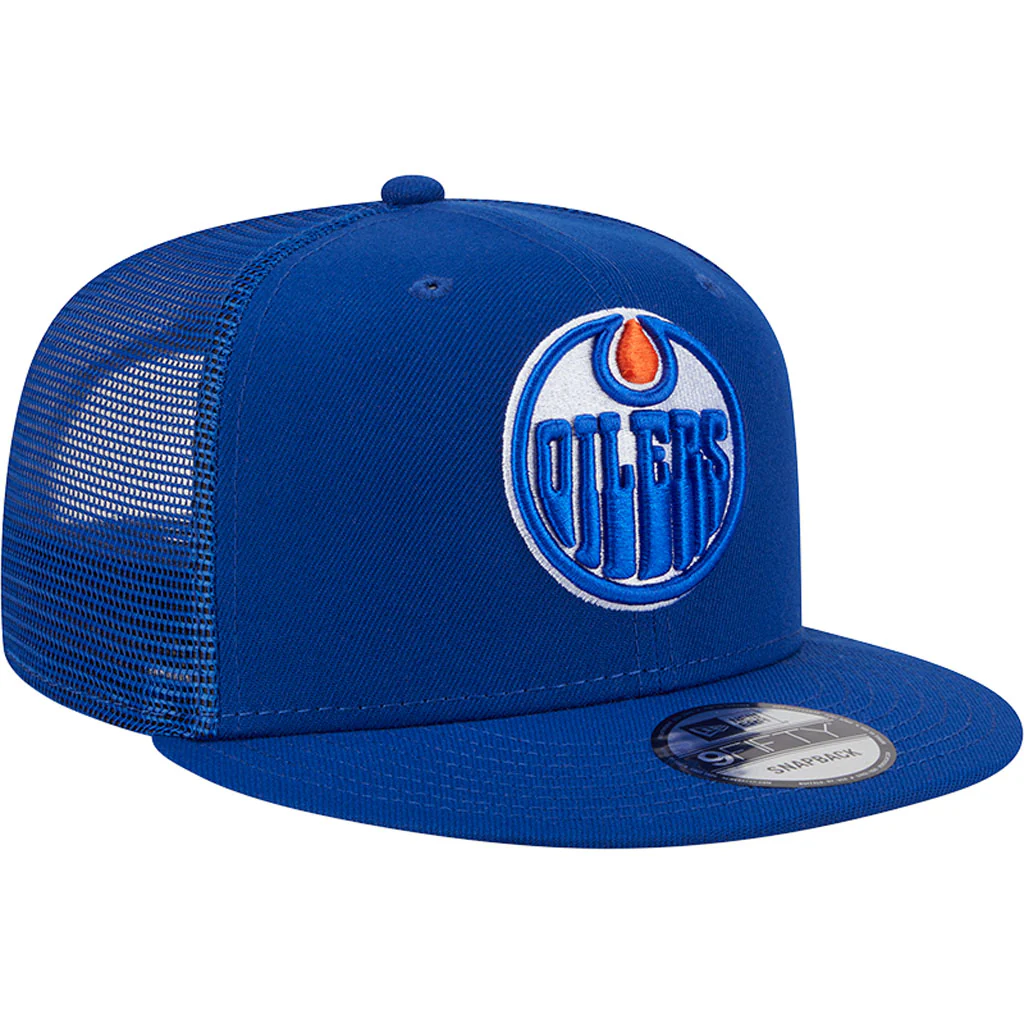 NHL Edmonton Oilers New Era OTC Trucker 9FIFTY Snapback Hat - Blue - Image 2