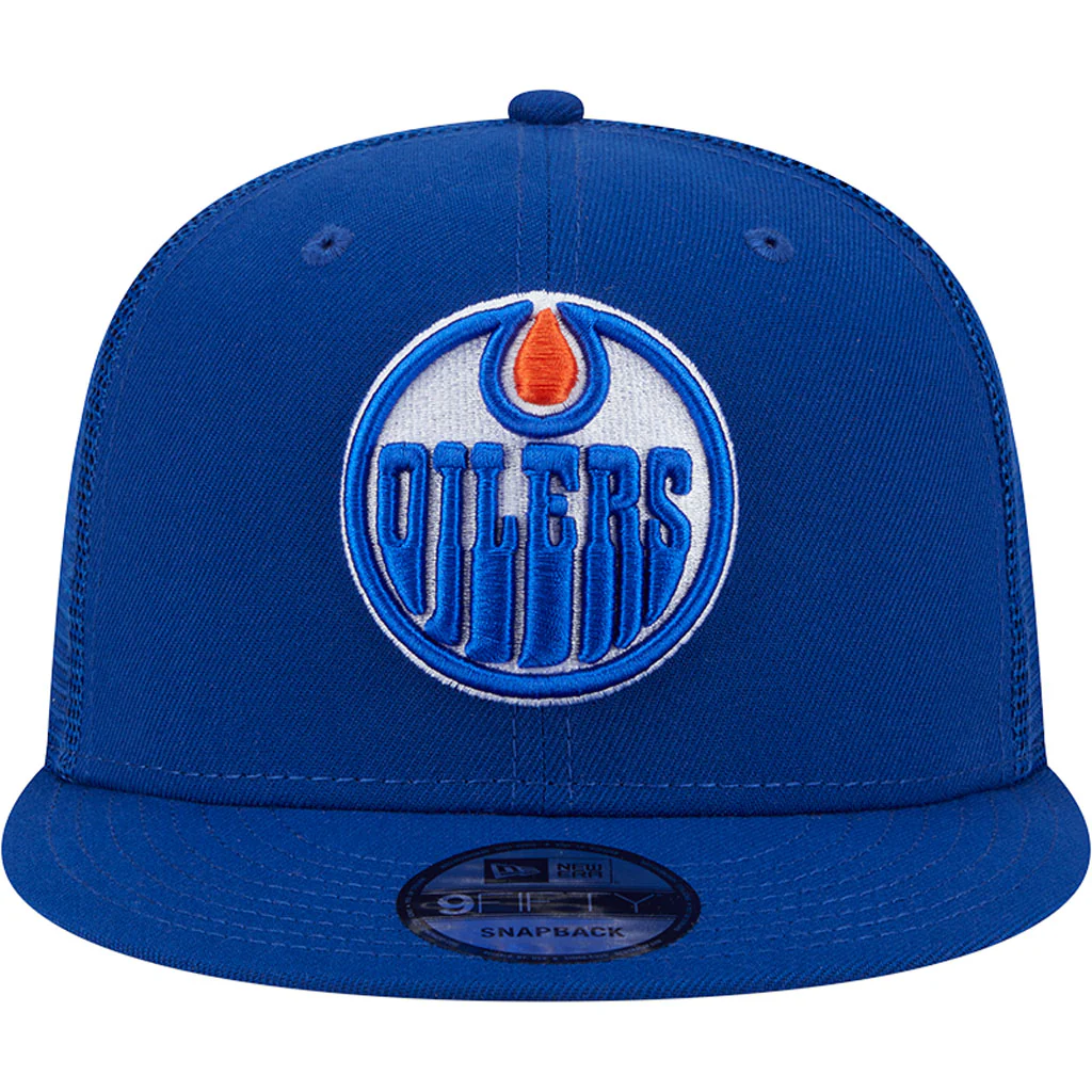 NHL Edmonton Oilers New Era OTC Trucker 9FIFTY Snapback Hat - Blue - Image 3