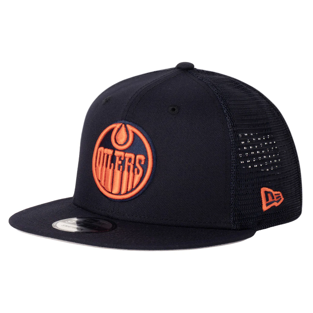 NHL Edmonton Oilers New Era Shadowline Trucker 9FIFTY Snapback Hat - Navy