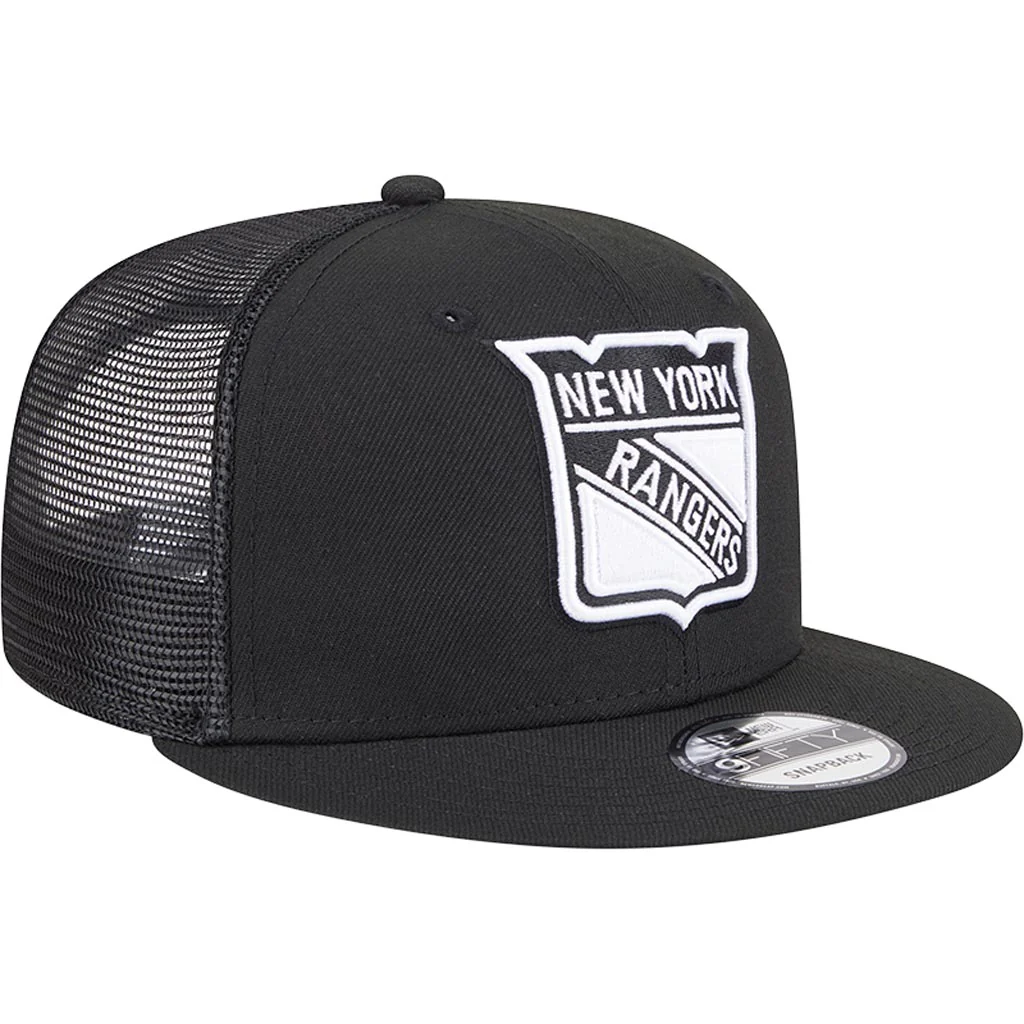 NHL New York Rangers New Era Black & White 9FIFTY Snapback Trucker Hat - Black - Image 2